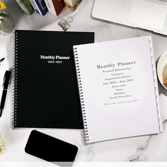 2025-2027 Monthly Planner/Calendar - Jul 2025 - Jun 2027, Monthly Calendar 2025-2027, 9" x 11", 2 Years Monthly Planner, Cardboard Cover, Black