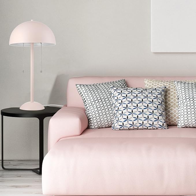 GLOBE Electric 65531 Luna 21" 2-Light Table Lamp, Matte Blush Pink, Double Plated Nickel On/Off Pull Chains