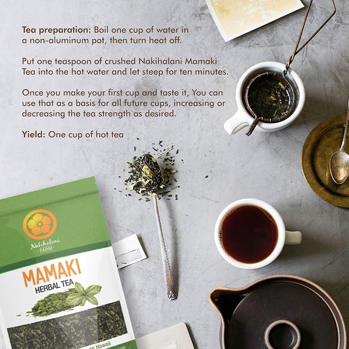 Nakihalani Farm Organically Grown Hawaiian Mamaki Tea (2oz) - Caffeine-Free Herbal Tea - Antioxidant-Rich, Supports Digestion, Promotes Relaxation