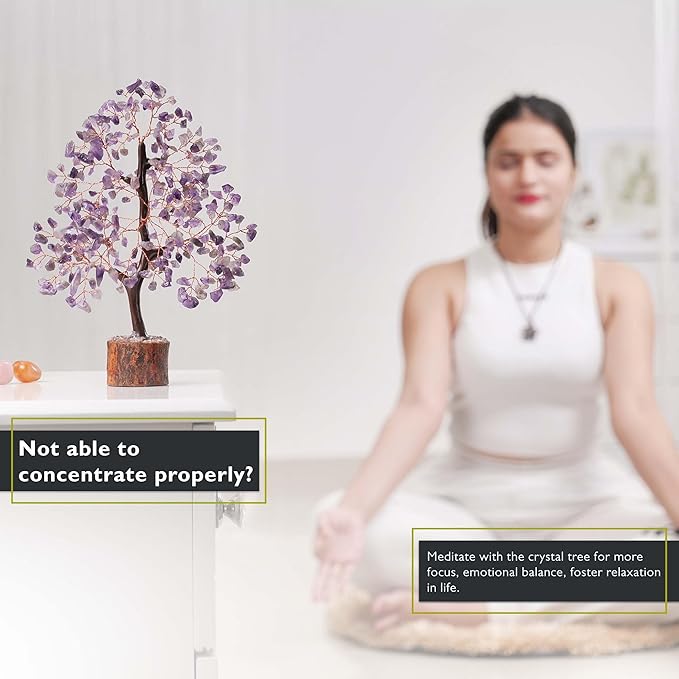 FASHIONZAADI Amethyst Crystals Tree of Life - Stones and Crystals - Bonsai Tree - Good Luck Gifts for Women - Meditation Accessories - Chakra Stones Decor