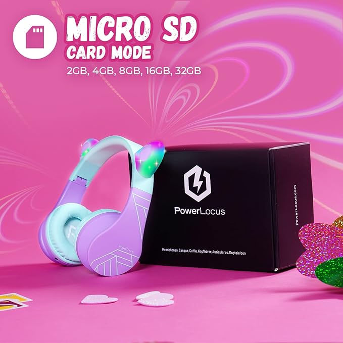 PowerLocus Bluetooth Headphones for Kids, Wireless Foldable Headphones Over Ear, Headphone with Microphone, 85DB Volume Limit, Wireless and Wired Headset with Micro SD, FM for Cellphones, Tablets, PC