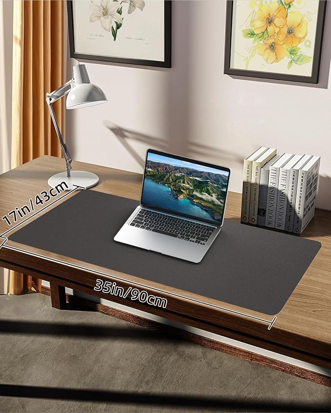 PULeather Non-Slip Desk Mat, Large Mouse Pad & Laptop Desk Pad - Waterproof Writing Pad for Office & Home (Dark Grey, 35.4" x 17")