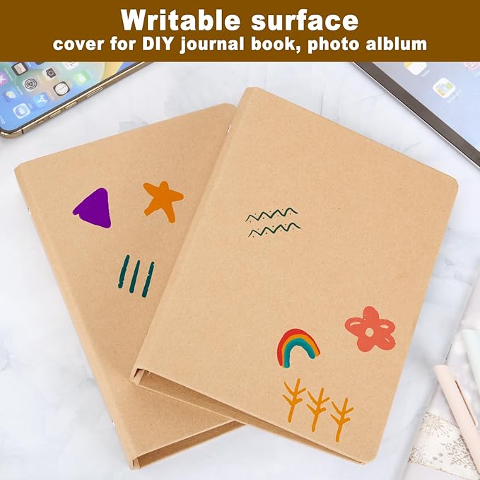 A5 Kraft Binder 6-Holds Round Ring Binder 2 Pack, Durable Binding Hard Cover Protector for Journal,Notebook,Inserted Sheets and Refill Paper,Fit for A5 6-Hole Paper,holds 200 Sheets Capacity (A5 Size)