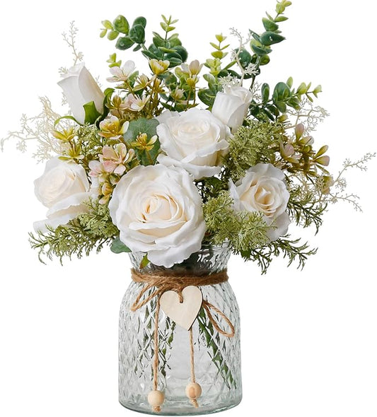 Fake Flowers in Vase,Faux Flowers for Vase,Artificial Silk Roses,Dining Table Centerpiece Decor,Flower Arrangements for Home Decor,Kitchen Decor