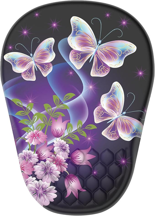 Ergonomic Mouse Pad Wrist Support, with Memory Foam & Non-Slip PU Base, Comfortable Massage Design Mouse Pad Relieve Wrist Fatigue&Pain, Suitable for Computer, Office and Home(06Pretty Butterfly)