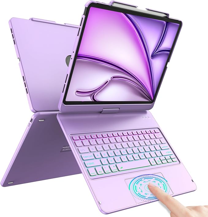 Keyboard Case for iPad Air 13 inch (M3/M2, 2025/2024), Backlit Keyboard for iPad Pro 12.9” inch (4th Gen 2020/ 3th Gen 2018) - Touch Trackpad - 360° Protective Case with Pencil Holder (Light Purple)