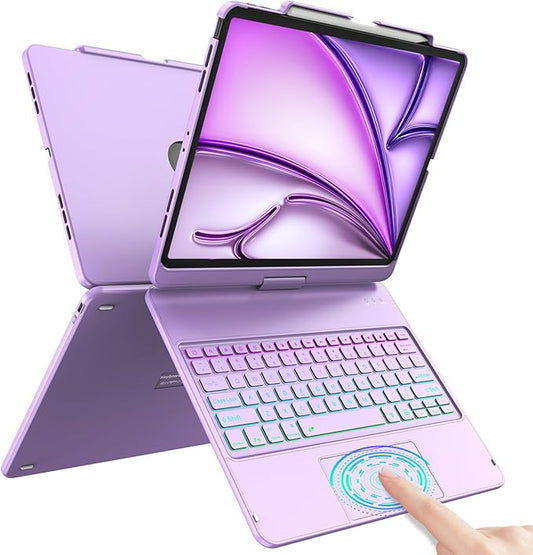 Keyboard Case for iPad Air 13 inch (M3/M2, 2025/2024), Backlit Keyboard for iPad Pro 12.9” inch (4th Gen 2020/ 3th Gen 2018) - Touch Trackpad - 360° Protective Case with Pencil Holder (Light Purple)