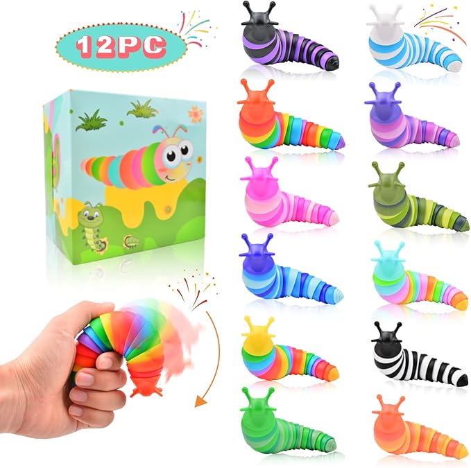 Cevioce 12 Pcs Toddler Party Favors for Kids 8-12 Fidget Toys Slug for Students Treasure Box Toys for Classroom Prizes Toddler Christmas Stocking Stuffers Gifts for Kids