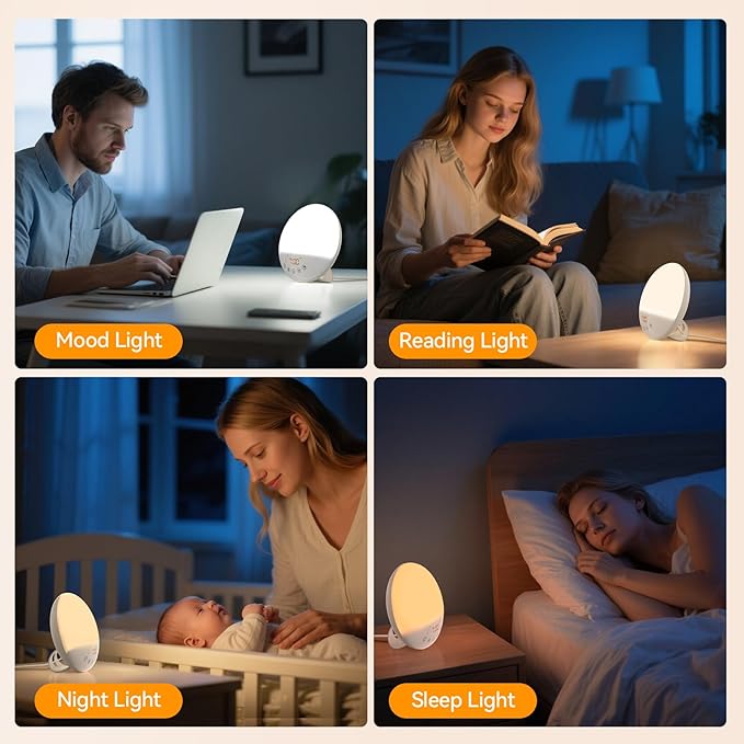 Wake Up Light Sunrise Alarm Clock, 10000 Lux UV-Free Sun Lamp with Dimmable Brightness, 4 Color Temperatures, Timer, Dual Alarms, Snooze, Sleep Aid, 10 Natural Sounds