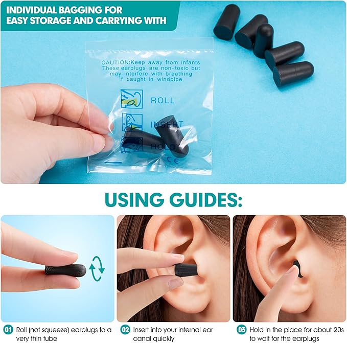 150 Pairs Earplugs for Sleeping Individual Bagged Foam Earplugs for Work Snoring Sound Blocking Construction Loud Noise Reducing Noise Cancelling