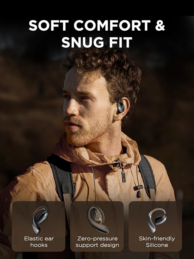 Open Ear Headphones, Bluetooth 5.4 Bone Conduction Headphones True Wireless Earbuds with Mic Clear Calls, 56H Playtime Lightweight Bone Earbuds with IPX6 Waterproof, Comfort Fit for Fitness, Black