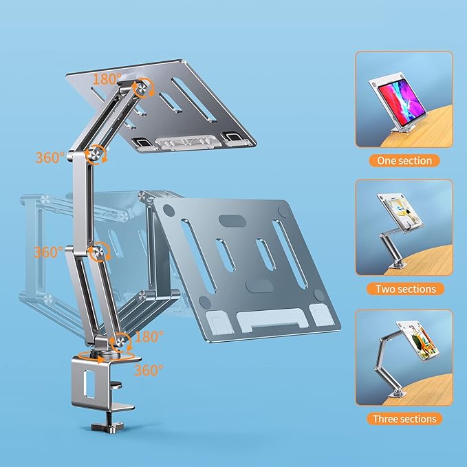 OATSBASF Tablet Stand, iPad Holder for Desk Mount, Portable Monitor Stand, Rotatable 360 Degrees, Desktop Reading Mount for Computer, iPad, Cookbooks, Recipes