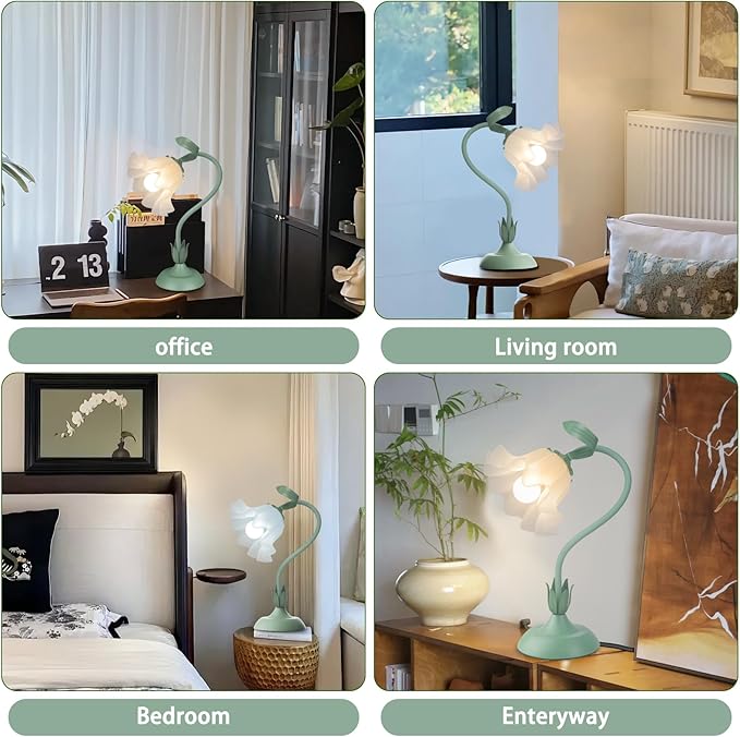 Women Bedside Table Lamps for Bedroom, Cute Flower Desk Lamp with Adjustable Flexible Gooseneck, 3 Color Temperatures Nightstand Lamp with E26 LED Bulbs, Floral Lamp for Living Room, Office,Reading