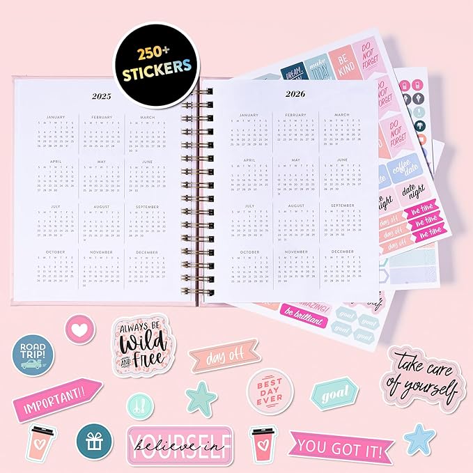 2025-2026 Eccolo Spiral Agenda Planner, Sounds Like Plan, Weekly & Monthly Pages, 18 Months, Sticker Sheets, Inspirational Quotes (7.75 x 8.75, July 2025 - Dec 2026)