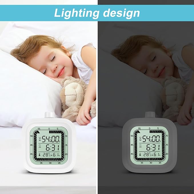 Visual Timer for Kids Kitchen Timer Alarm Clock Countdown Count-up 60 Minutes Shower Room Clock Training Manager time with Digital Thermometer Hygrometer White