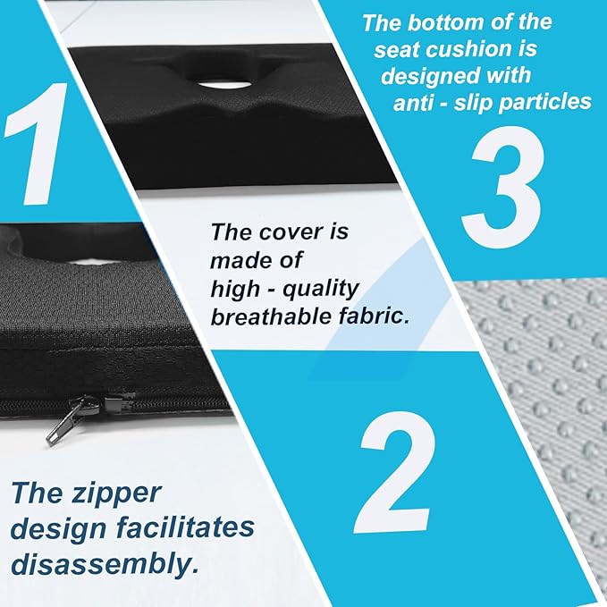 Gel Wheelchair Seat Cushion,Bed Sore Cushions for Butt,Relieve Sciatica,Coccyx,Pressure Sore and Ulcer Pain Relief pillow,Ergonomic Cushion for Office Chairs&Car,Removable&Washable Cover (BLACK)
