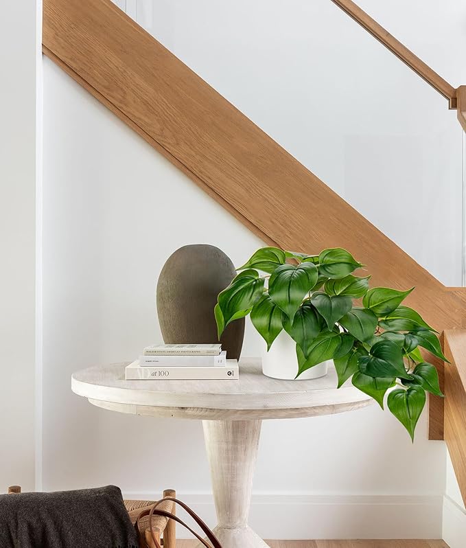 Hollyone Artificial Plants Potted Fake Plants in White Ceramic Pot Faux Pothos Haning Plants Indoor for Home Living Room Shelf Office Aesthetic Decor