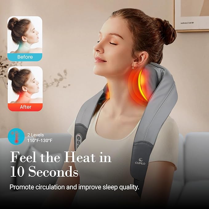 Shiatsu Neck and Shoulder Massager with Heat - HSA Eligible, Cordless 4D Deep Tissue Kneading Massager, Rechargeable Massage for Neck, Shoulder,Ideal Gift for Women,Men