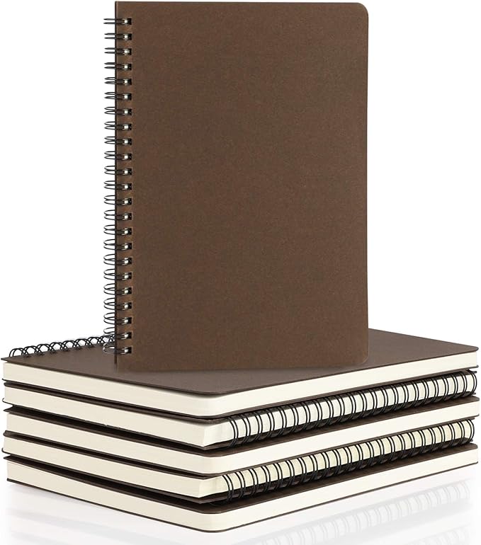 EUSOAR College Ruled Spiral Notebook, A5 6packs 5.5"X8.3" 120 Pages inches Coffee Hardcover Lined Travel Writing Notebooks Journal, Students Office Business Subject Diary Ruled Spiral Book Journal