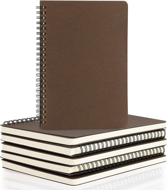 EUSOAR College Ruled Spiral Notebook, A5 6packs 5.5"X8.3" 120 Pages inches Coffee Hardcover Lined Travel Writing Notebooks Journal, Students Office Business Subject Diary Ruled Spiral Book Journal