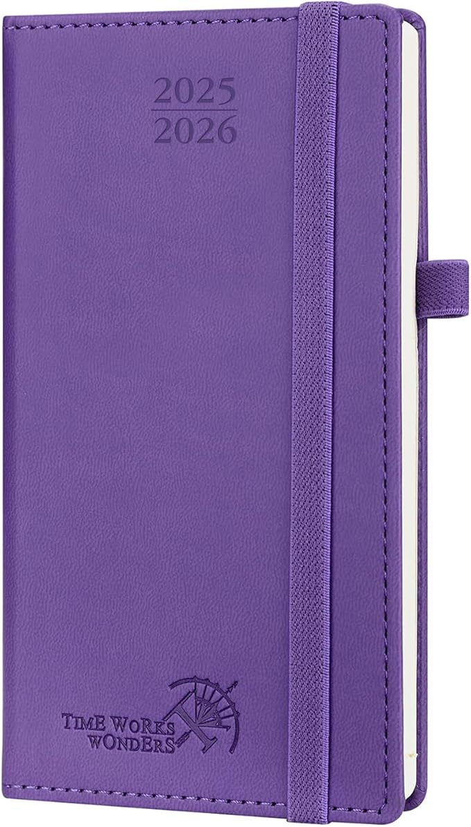POPRUN Pocket Planner 2025-2026 (Slim Size 3.5'' x 6.5'') 17 Months Academic Calendar (Aug.2025 - Dec.2026), Weekly Appointment Book with Vegan Leather Hard Cover - Purple