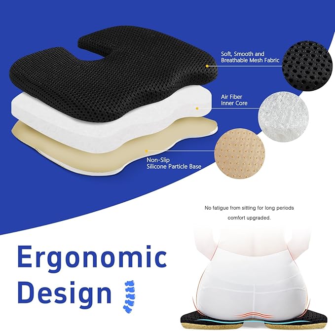 Gooo&Ma Seat Cushion,Air Fiber Cushion for Office Chair, Desk Chair Cushion for Long Sitting Office Workers, Car Drivers (Gray)