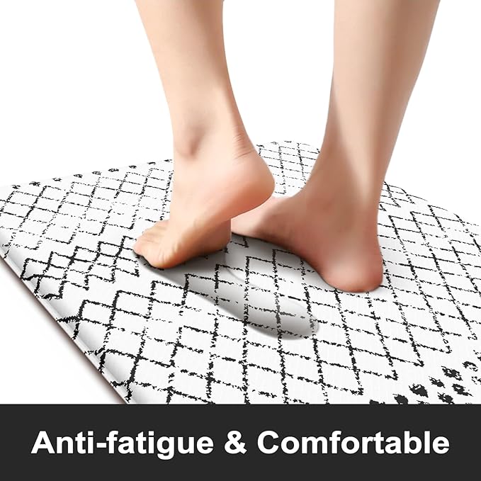 KIMODE Kitchen Runner Rug,17.3" x 59" Anti Fatigue Kitchen Mats for Floor Cushioned,Non-Slip Waterproof Comfort Thick Kitchen Floor Standing Mat for Front Sink,Laundry Room,Black and White