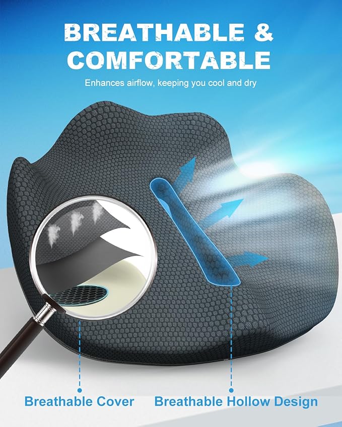 Memory Foam Truck Seat Cushion with TPE Gel Support, Truck Seat Cushion with Non-Slip Washable Cover for Back Support & Pain Relief During Long Drives(Dark Gray)