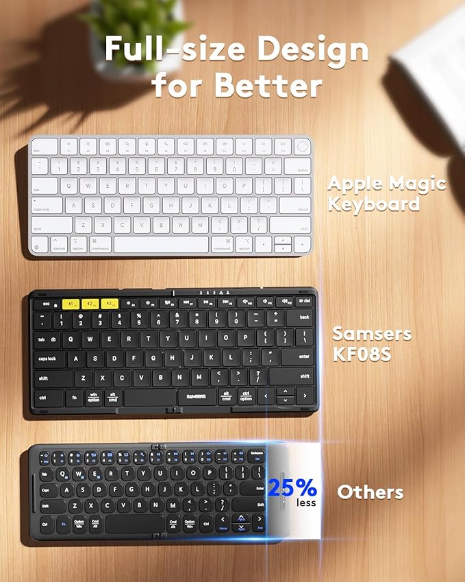 Samsers Full-Size Foldable Bluetooth Keyboard, KF08S Wireless Folding Keyboards with PU Leather Cover, Portable Travel for iPhone iPad Smartphone Tablet Laptop, Android Windows Mac OS, Black