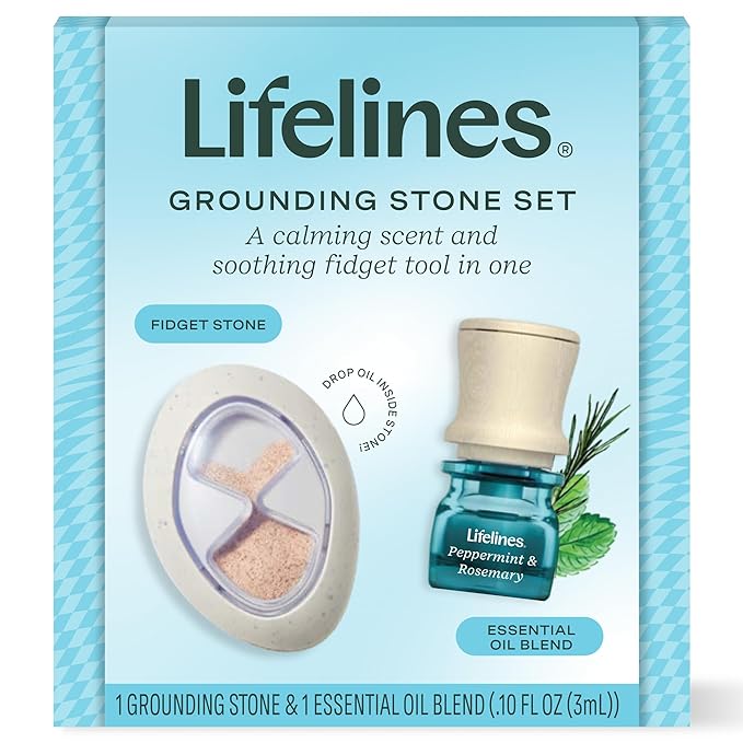 Lifelines Scent-Infused Grounding Stone & Oil Blend Gift Set - Fidgets for Tweens, Teens & Adults with Essential Oil Blend - Stocking Stuffers, White Elephant & Holiday Gifts for Christmas
