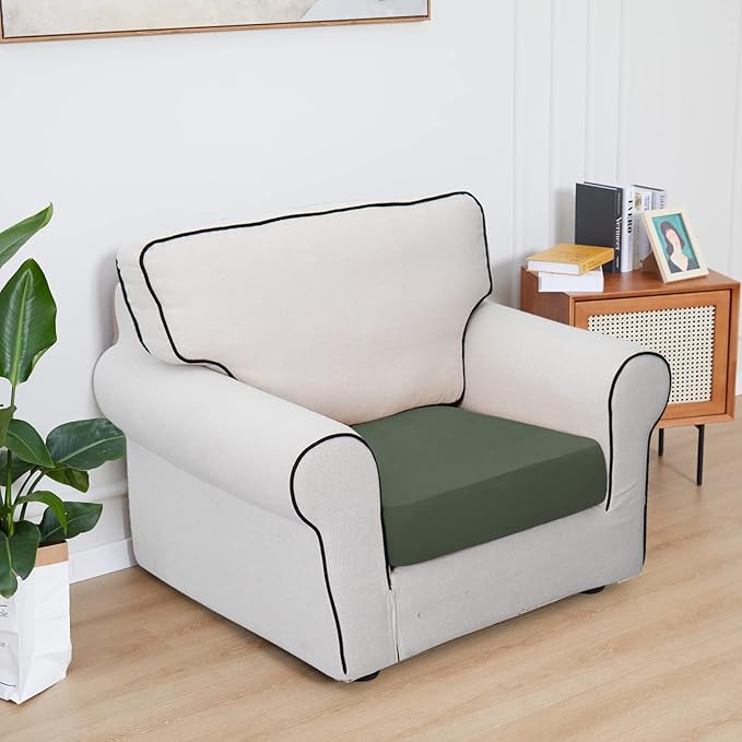 Easy-Going 100% Waterproof Chair Sofa Seat Cushion Slipcovers Couch Cushion Cover Stretch Furniture Protector for Kids, Pets (Chair Cushion, Grayish Green)