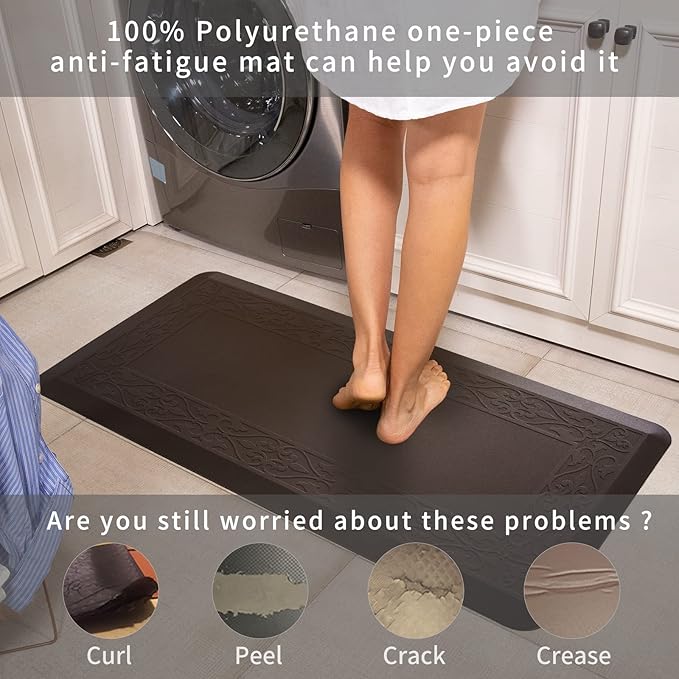 20 x 42 Inch Extra Support Anti Fatigue Comfort Kitchen Mat, Waterproof Long Kitchen Runner, Non-Slip Standing Desk Mat, Commercial Pads for Offices, Home, Garages (Versailles Brown, 20'' x 42'')