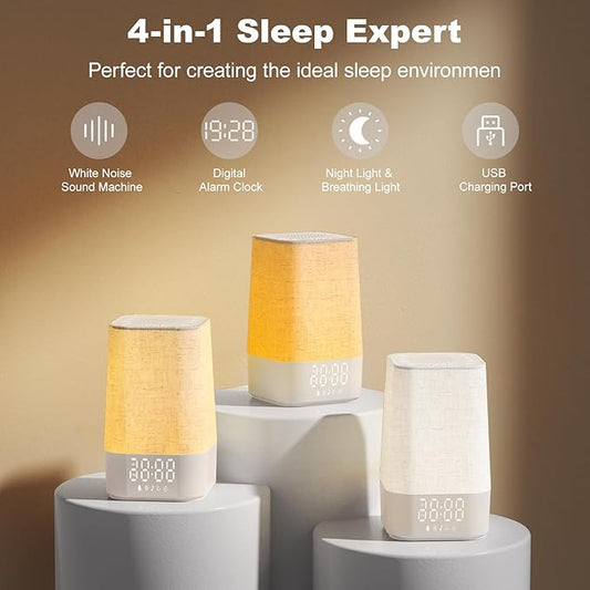 4-in-1 Sunrise Alarm Clock White Noise Sound Machine for Heavy Sleepers, Adults & Kids – Gentle Wake Up Light Alarm Clock with 30 Soothing Sounds, Dimmable Amber Breathing Night Light for Bedrooms
