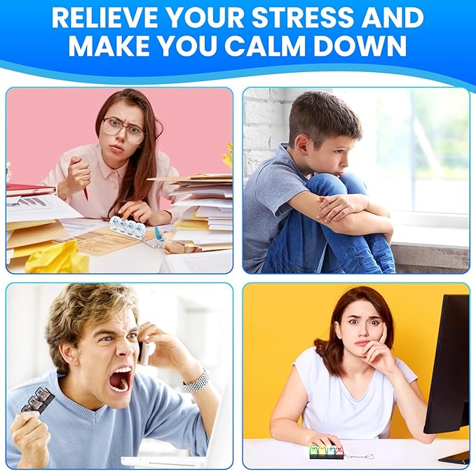 2 Pcs Keyboard Fidget Toy, Fidget Keychain Keyboard with LED Lights, Stress Relief Clicker Fidget Keyboard, Decompression Squeeze Toy for Library Office Home