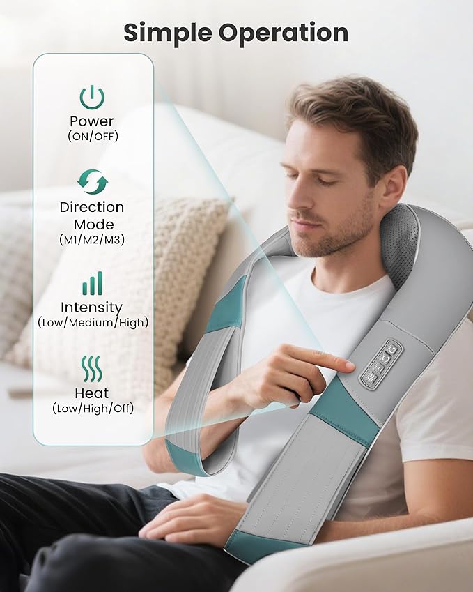 Cordless Neck Massager with Heat, Shiatsu Neck Back Massager for Pain Relief Deep Tissue, Rechargeable 4D Knead Shoulder Massager Pillow, with Portable Carry Bag, Gifts for Mom, Dad