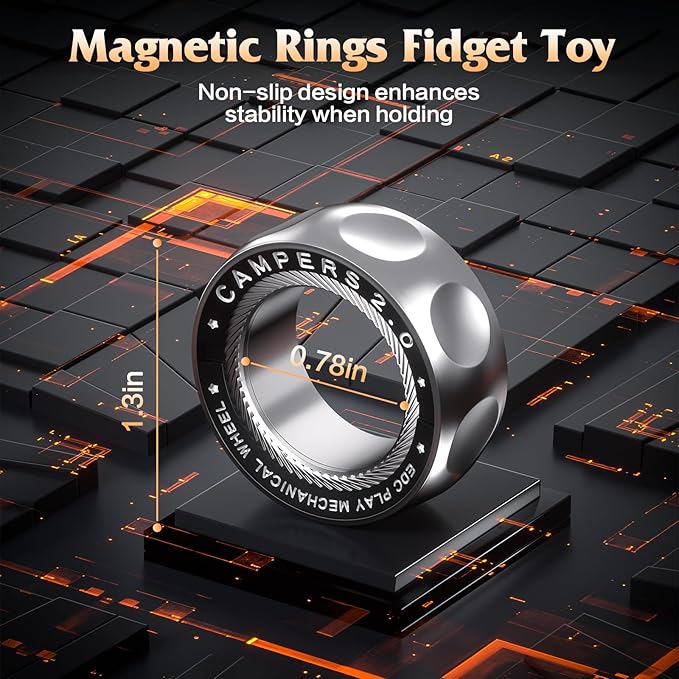 Upgrade Fidget Spinner for Stress Relief,Magnetic Fidget Spinner Rings with Rotating Sounds/Anti-Slip,Stainless Steel Ring Toy Stress Anxiety ADHD Relief Tool, Gifts for Adults and Teens
