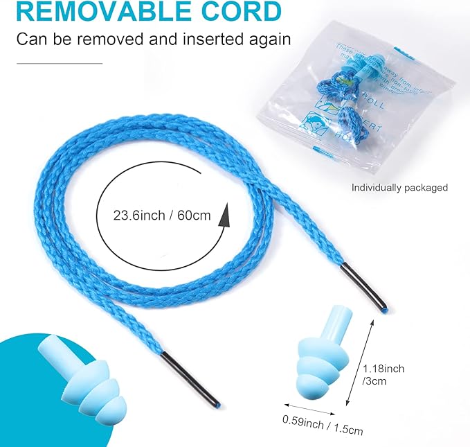 Tondiamo 200 Pairs Ear Plugs Reusable Silicone Earplugs with Cord Sleeping Individually Wrapped Hearing Protection Noise Cancelling Earplugs for Work Construction Shooting Sports(Fresh)