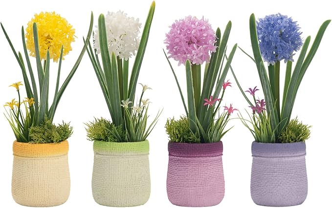 Velener 4PCs Fake Flowers in Vase, Babys Breath Artificial Flowers Indoor, Fake Potted Plants, Hydrangeas, Desk Plants for Home Indoor Bathroom Kitchen Shelf Office Decor(Plastic Vase)