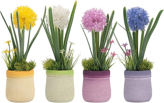 Velener 4PCs Fake Flowers in Vase, Babys Breath Artificial Flowers Indoor, Fake Potted Plants, Hydrangeas, Desk Plants for Home Indoor Bathroom Kitchen Shelf Office Decor(Plastic Vase)