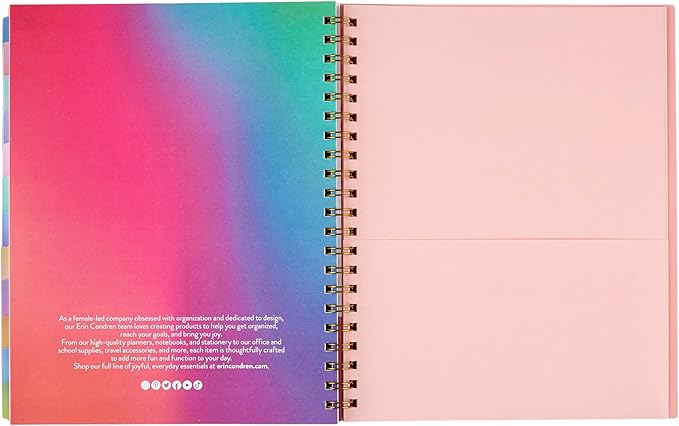 Inspired by Erin Condren Large Undated Planner, 12-Month Customizable Weekly and Monthly Layout, 9" x 11" Size, Premium 100gsm Paper, Includes Stickers and Pocket Folder