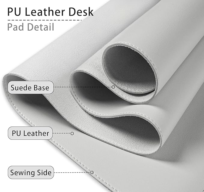 Non-Slip Desk Pad, 24" x 14" Large Mouse Pad, PU Leather Desk Mat with Suede, Laptop Desk Pad, Waterproof Keyboard Pad, Desk Blotter for Office/Home/Decor (Gray)