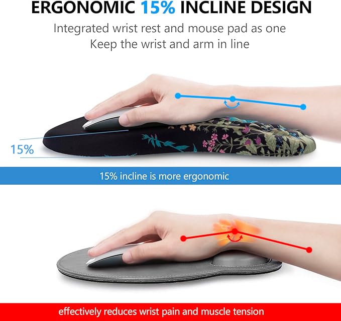 Mouse Pad Wrist Support, Laokiiy 2 in1 Keyboard Wrist Rest+ Ergonomic Mouse Pad, Non-Slip Wrist Rest for Computer Keyboard, Made Easy Typing & Relieve Wrist Pain(Flower)