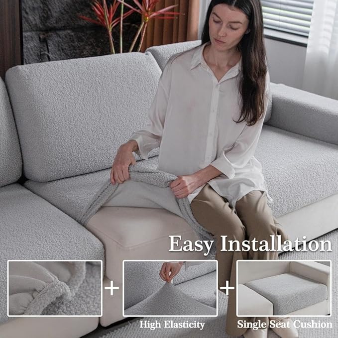 Couch Cushion Covers for Sectional Sofa, Stretch Soft Sofa Slipcovers Washable Wear-Resistant Universal Furniture Protector for Living Room(1 Piece Armrest Cover, Light Gray)