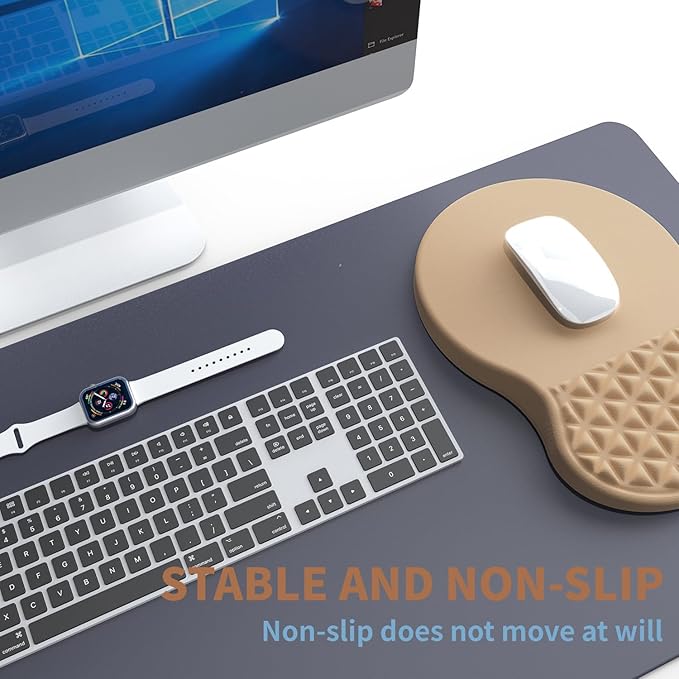 Ergonomic Mouse Pad Wrist Support with Massage Design, Pain Relief Mousepad with Wrist Rest, Memory Foam & Non-Slip PU Base, Computer Mouse Pads for Desk, Office & Home - Earthy Yellow