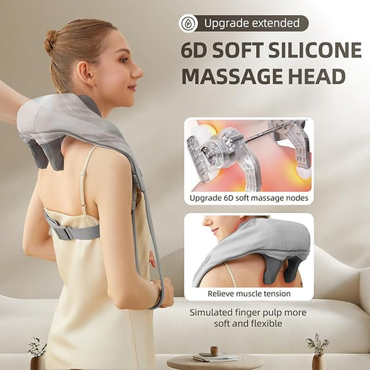 Neck and Shoulder Massager with Heat, Cordless Shiatsu Shoulder Massager for Pain Relief Deep Tissue, Rechargeable 6D Kneading Massage for Neck and Shoulde Pain, Gifts for Mom&Dad (Grey)