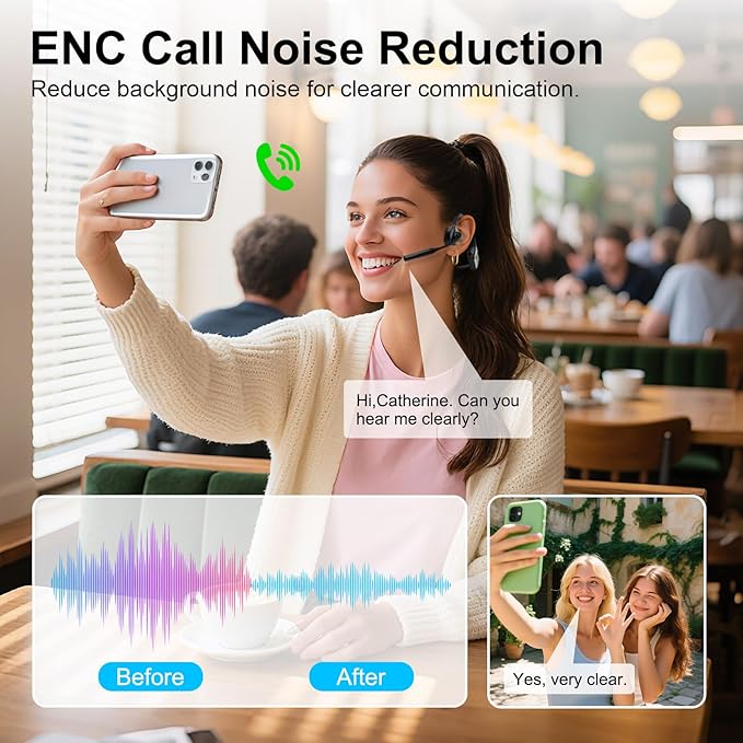 Smof Open-Ear Headphones with Mic, Bluetooth Headphones with Microphone Bluetooth 5.1 Wireless Headset with Noise-Canceling Mic and Mute Function for Online Meeting Driving-Not Bone Conduction