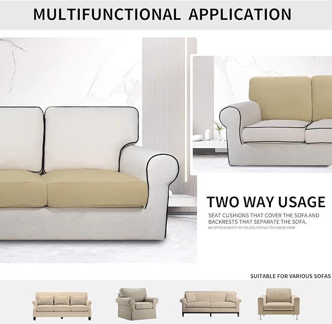 Easy-Going Stretch Chair Cushion Cover Sofa Cushion Furniture Protector Sofa Seat Sofa Slipcover Sofa Cover Soft Flexibility with Elastic Bottom(Chair Cushion, Beige)