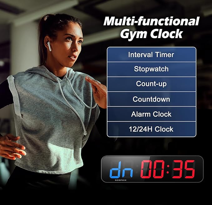 15.2" Gym Timer, App & Remote Control, Customizable LED Colors, Workout Interval Timer Stopwatch Countdown Large Digital Wall Clock for Home Gym