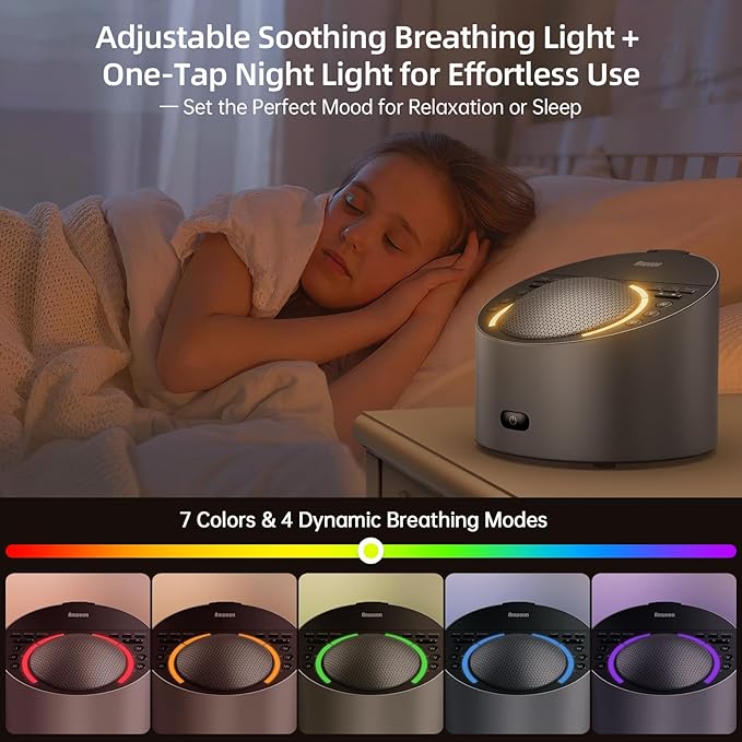 White Noise Sound Machine & Soothing Light | Optional Expan. Aroma Diffuser & Schumann Resonance (Add'l Purchase) | Premium Metal Shell with 50+ Sounds System for Sleep, Focus, Relax –Adults Kids Baby
