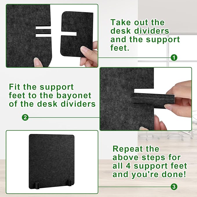 Buryeah 3 Pcs Desk Divider 23.6 x 47.2, 23.6 x 23.6 Stand up Freestanding Cubicle Privacy Partition Reducing Noise Visual Distraction Divider for Office Home School(Deep Gray)